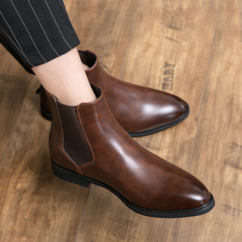 British Style Plush Leather Boots For Men, Large Size Fashionable Chelsea Boots, Men'S Trendy Slip-On Short Boots - Image 3