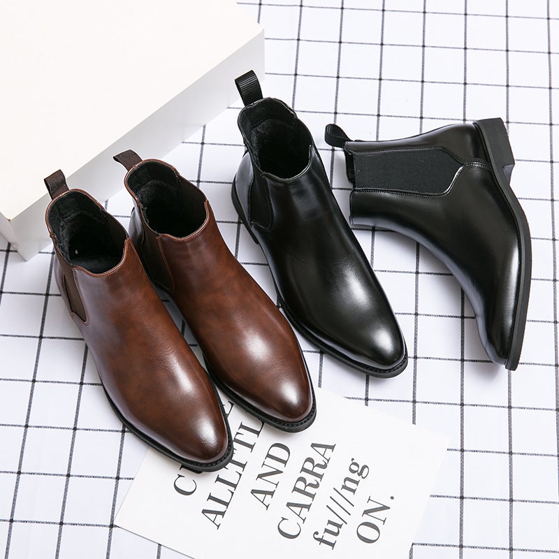 British Style Plush Leather Boots For Men, Large Size Fashionable Chelsea Boots, Men'S Trendy Slip-On Short Boots - Image 5