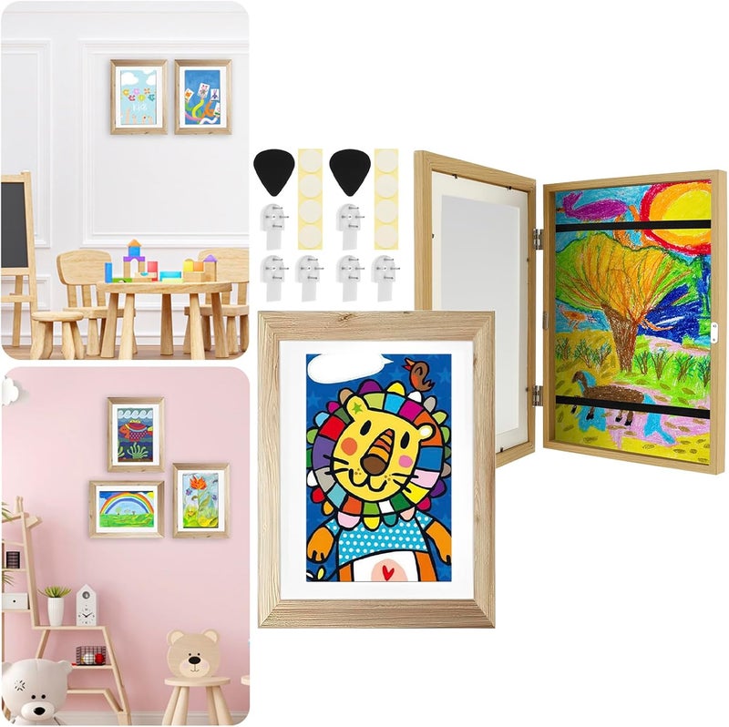 THDUJAYJAY 2Pcs Kids Art Frame Changeable 8.5x11 Letter Size Display with Mat Kids Artwork Frame Front Opening Artwork Frames for Kids Art Decorative Art Frames for Kids Art Holds 50-100 Works of Art for Hanging,Wood Grain - Image 1