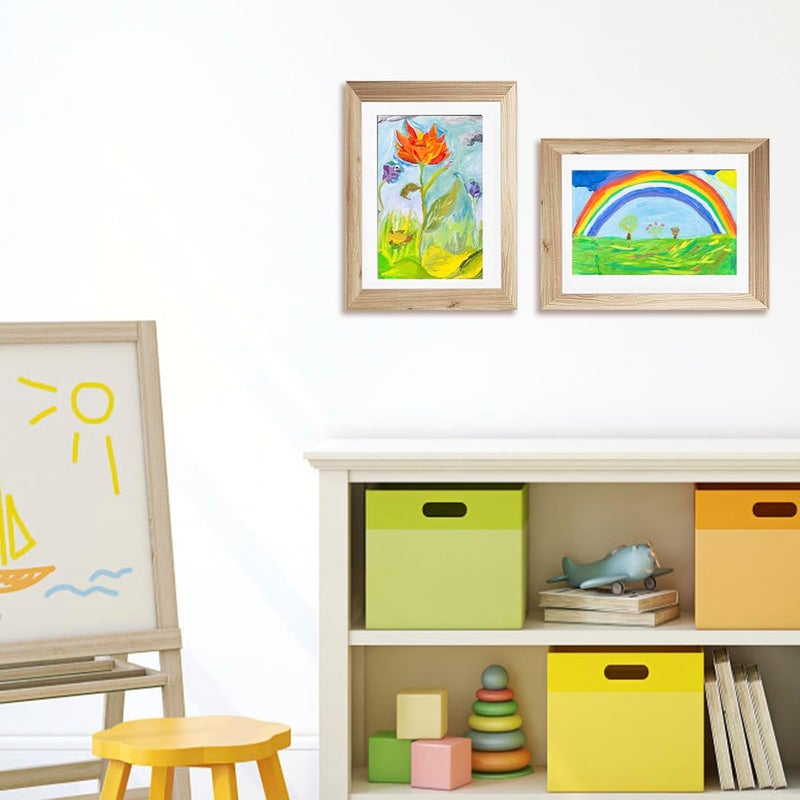 THDUJAYJAY 2Pcs Kids Art Frame Changeable 8.5x11 Letter Size Display with Mat Kids Artwork Frame Front Opening Artwork Frames for Kids Art Decorative Art Frames for Kids Art Holds 50-100 Works of Art for Hanging,Wood Grain - Image 5