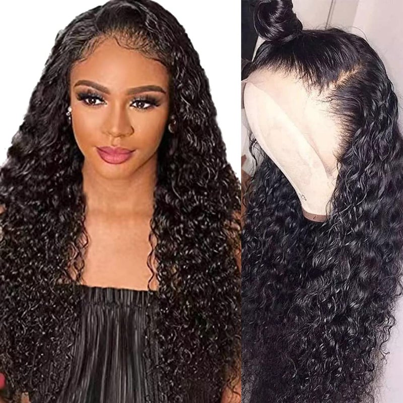 13x4 Lace Front Wigs Human Hair Pre Plucked Brazilian Wet and Wavy Human Hair Wigs for Black Women Glueless Curly Lace Frontal Wig Natural Color 180 Density 18 Inch