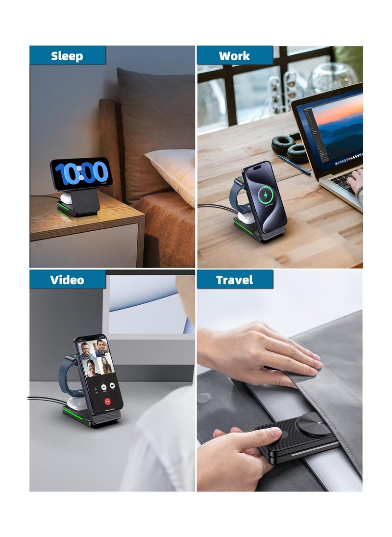 Anmi - Magnetic Wireless Charger Mag safe Charger, 15W Fast Charging Mag-Safe Charger Stand for iPhone 15 Pro Max/14, Apple Charging Station for Apple Watch 9/Ultra - Image 1