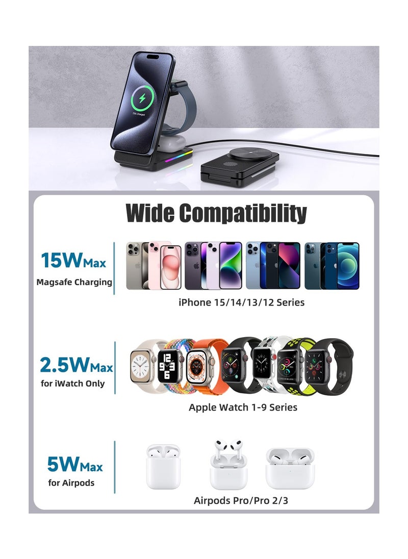 Anmi - Magnetic Wireless Charger Mag safe Charger, 15W Fast Charging Mag-Safe Charger Stand for iPhone 15 Pro Max/14, Apple Charging Station for Apple Watch 9/Ultra - Image 1