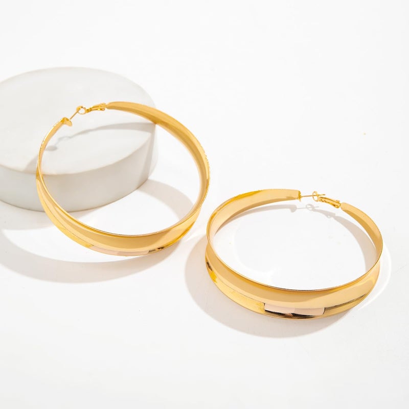 GIGB PBDK Gold Chunky Hoop Earrings for Women Exaggerated Large Wide Post Thick Hoop Earrings Minimalist Polished 80MM Statement Earrings Prom Jewelry Gift (Gold) - Image 5