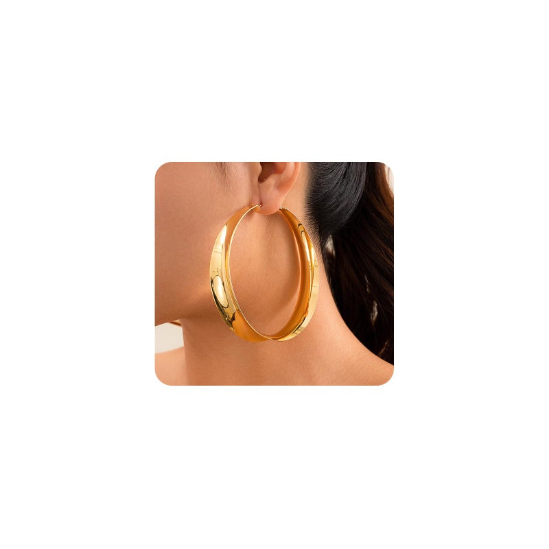 GIGB PBDK Gold Chunky Hoop Earrings for Women Exaggerated Large Wide Post Thick Hoop Earrings Minimalist Polished 80MM Statement Earrings Prom Jewelry Gift (Gold) - Image 1