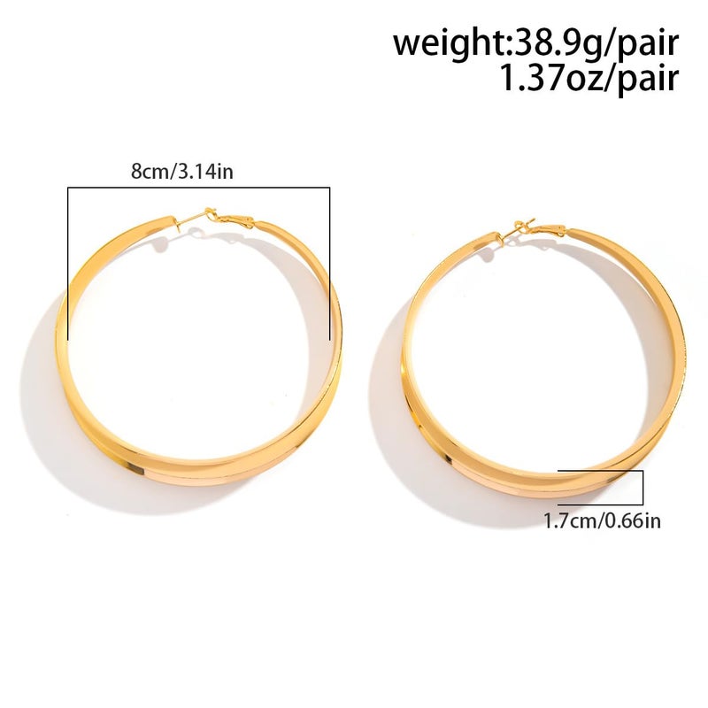 GIGB PBDK Gold Chunky Hoop Earrings for Women Exaggerated Large Wide Post Thick Hoop Earrings Minimalist Polished 80MM Statement Earrings Prom Jewelry Gift (Gold) - Image 3