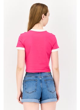 ESPRIT Women Crew Neck Short Sleeve Brand Logo Crop T-Shirt, Pink  - Image 4
