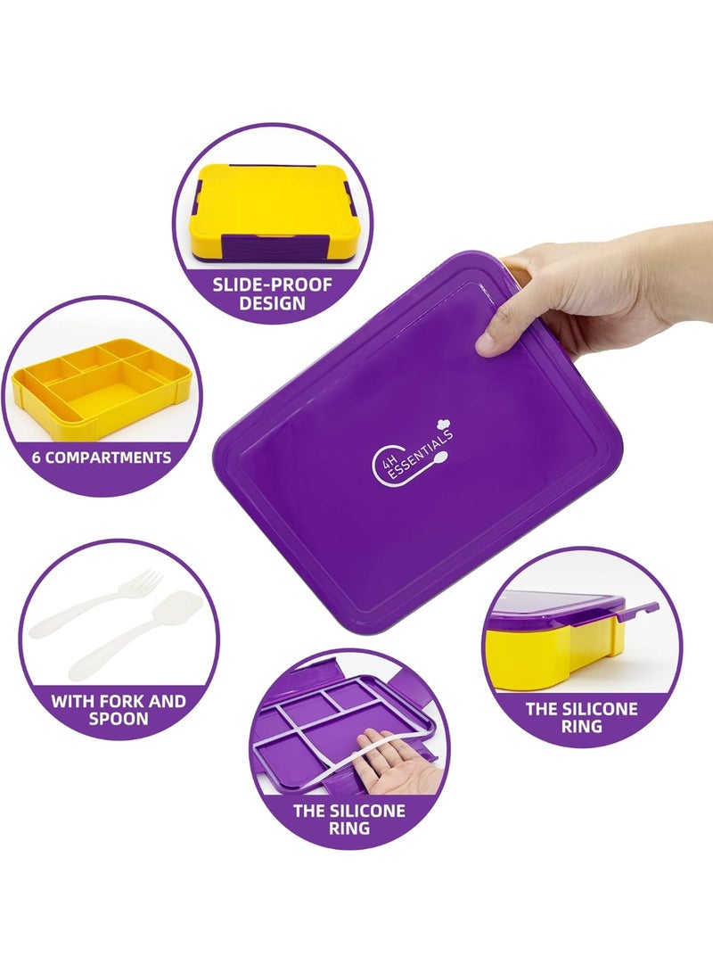 4h Essentials Premium Leak Proof Bento Lunch Box with 6 Compartments – BPA Free, Microwave Safe lunch box for Adults & Kids daily use for School, Office and Travel (Purple) - Image 5