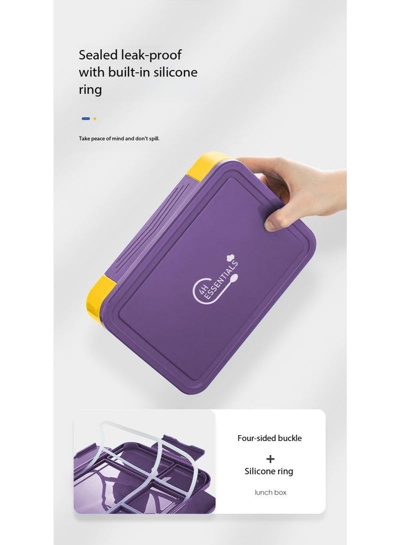 4h Essentials Premium Leak Proof Bento Lunch Box with 6 Compartments – BPA Free, Microwave Safe lunch box for Adults & Kids daily use for School, Office and Travel (Purple) - Image 2
