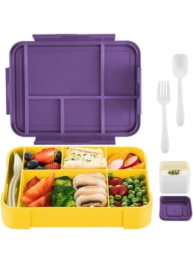 4h Essentials Premium Leak Proof Bento Lunch Box with 6 Compartments – BPA Free, Microwave Safe lunch box for Adults & Kids daily use for School, Office and Travel (Purple) - Image 3