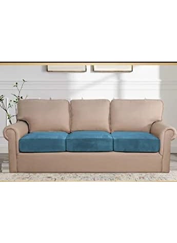NAMAN ARTS Naman Arts Sofa Foam Cushions in Velvet with Zip Cover Seat 22x21x5 Density 32 Foam Warm and Decent Visual Stretchy Soft Velvet Fabric Multipurpose Using Cover Pack of 3 Blue  - Image 3