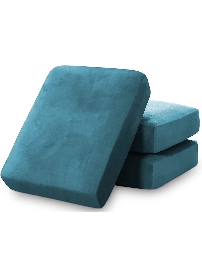 NAMAN ARTS Naman Arts Sofa Foam Cushions in Velvet with Zip Cover Seat 22x21x5 Density 32 Foam Warm and Decent Visual Stretchy Soft Velvet Fabric Multipurpose Using Cover Pack of 3 Blue  - Image 1