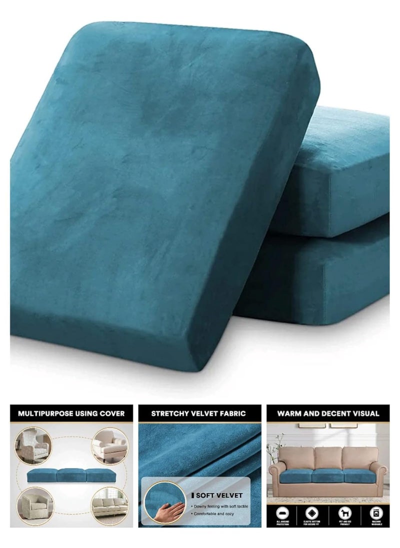 NAMAN ARTS Naman Arts Sofa Foam Cushions in Velvet with Zip Cover Seat 22x21x5 Density 32 Foam Warm and Decent Visual Stretchy Soft Velvet Fabric Multipurpose Using Cover Pack of 3 Blue  - Image 5