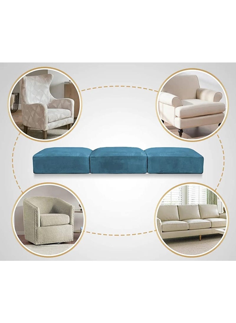 NAMAN ARTS Naman Arts Sofa Foam Cushions in Velvet with Zip Cover Seat 22x21x5 Density 32 Foam Warm and Decent Visual Stretchy Soft Velvet Fabric Multipurpose Using Cover Pack of 3 Blue  - Image 4