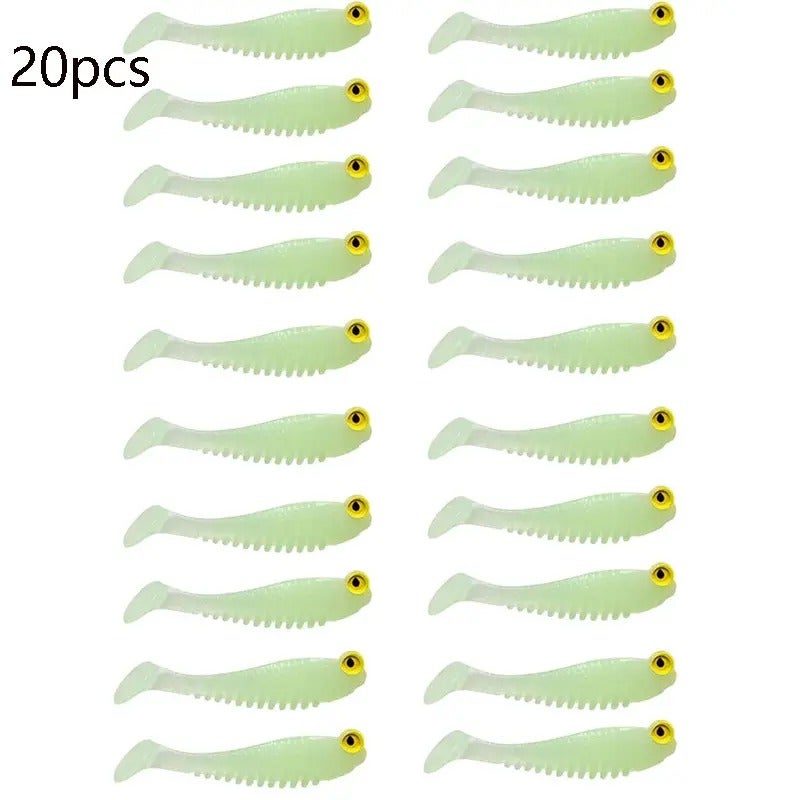 PETO 20pcs Glow-In-The-Dark Soft Silicone Fishing Lures, Artificial Fishing Lure, Lead-Free, Ideal for Night Fishing, Durable Fish Bait, Perfect for Anglers, Fishing Accessories, Fishing Supplies - Image 4