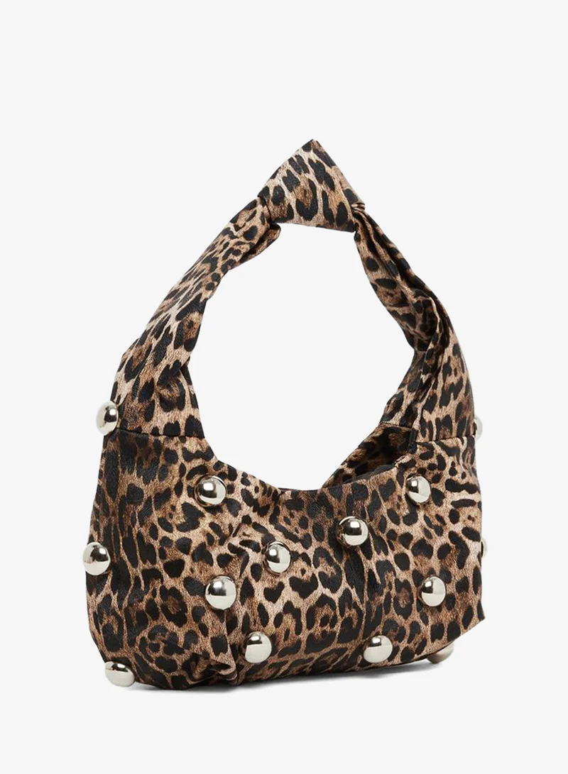 Styli Leopard Print Baguette Bag with Studs