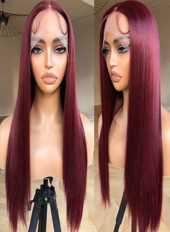 BrownBomb Straight Lace Front Wig Pre Plucked, Synthetic Lace Front Wig Pre Plucked, HD Glueless Wigs 13X5X1 Lace Wigs for Women 180 Density 26inch (Burgundy99J, 26) - Image 1