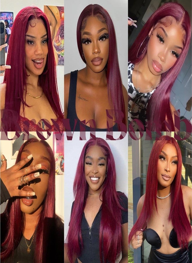 BrownBomb Straight Lace Front Wig Pre Plucked, Synthetic Lace Front Wig Pre Plucked, HD Glueless Wigs 13X5X1 Lace Wigs for Women 180 Density 26inch (Burgundy99J, 26) - Image 5