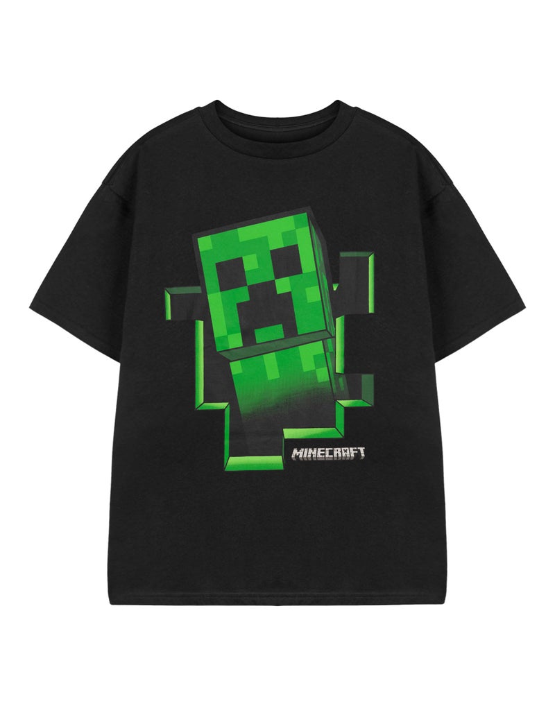 Minecraft T Shirt Boys Creeper Inside Black Short Sleeve Gamer Top 11-12 Years - Image 1