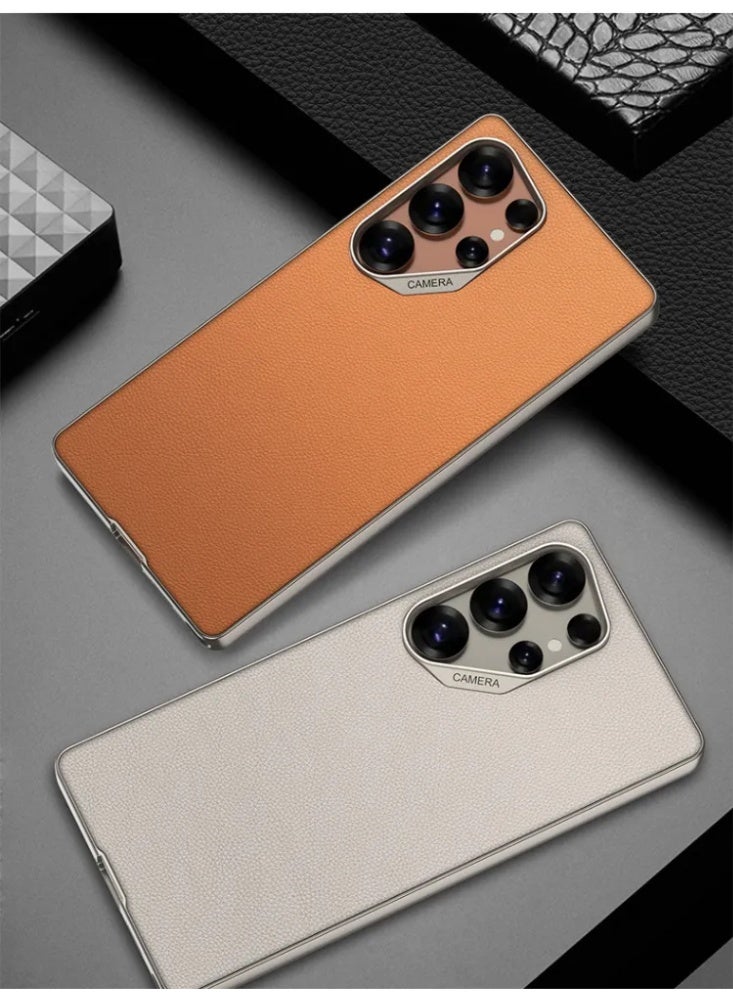 غطاء هاتف لـ Samsung Galaxy S25 Ultra، غطاء واقي مضاد للصدمات من الجلد الصناعي الممتاز مع إطار معدني - Image 2