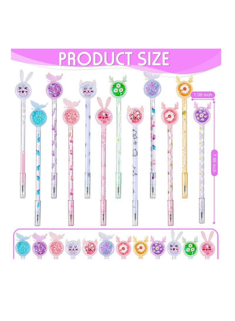 Ballpoint Pen Cute Cartoon Sequins Pens 12 Pcs Creative Liquid Gel Ink Rollerball Pen Funny Pens Creative Design Novelty School Supplies for Women Girl Kids Teens Adult Home Office Stationery - Image 2