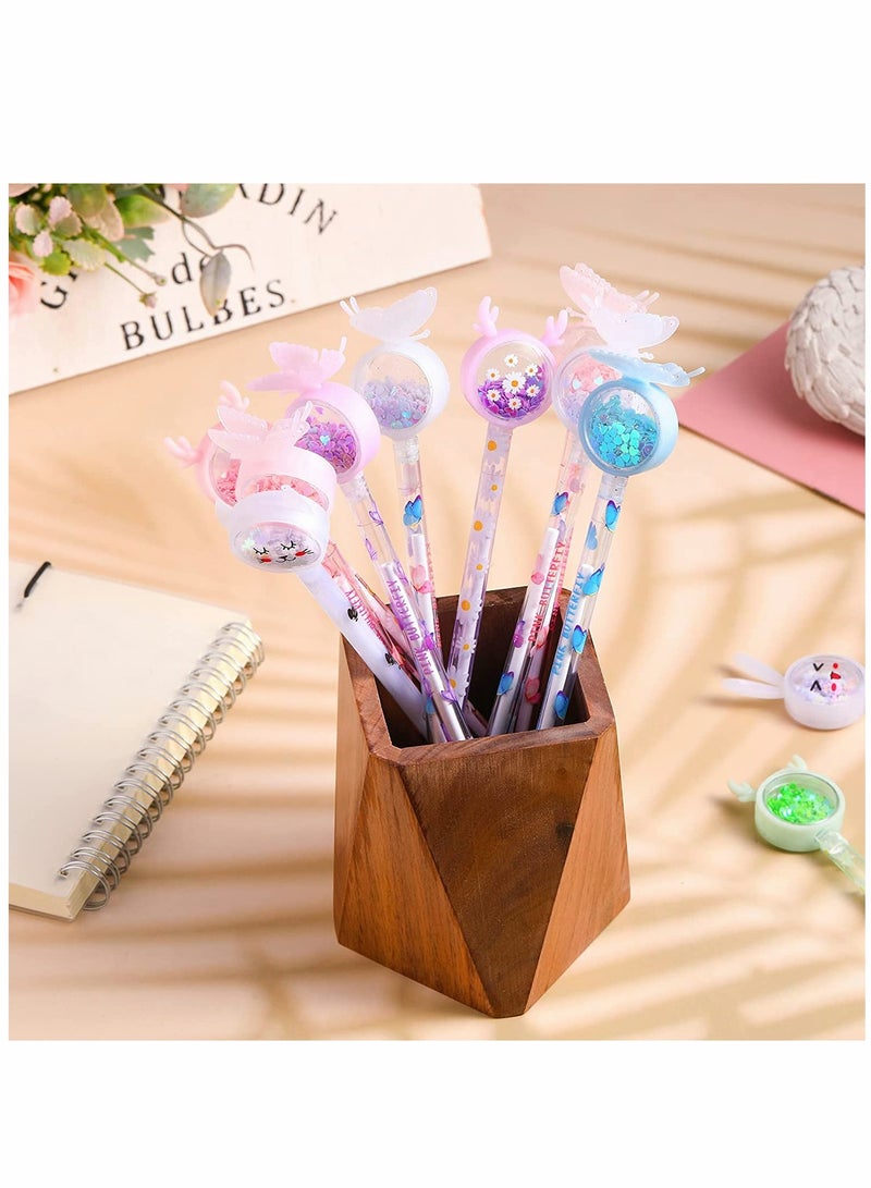 Ballpoint Pen Cute Cartoon Sequins Pens 12 Pcs Creative Liquid Gel Ink Rollerball Pen Funny Pens Creative Design Novelty School Supplies for Women Girl Kids Teens Adult Home Office Stationery - Image 5