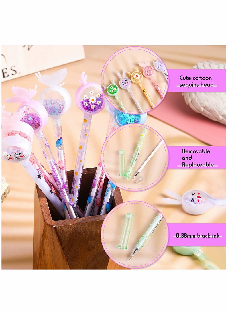 Ballpoint Pen Cute Cartoon Sequins Pens 12 Pcs Creative Liquid Gel Ink Rollerball Pen Funny Pens Creative Design Novelty School Supplies for Women Girl Kids Teens Adult Home Office Stationery - Image 3