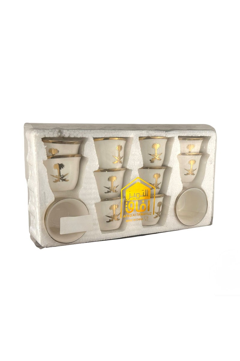 آفاق فنجان قهوة سعودية نقش سيفين ونخلة سيراميك 12 قطعة - Image 3