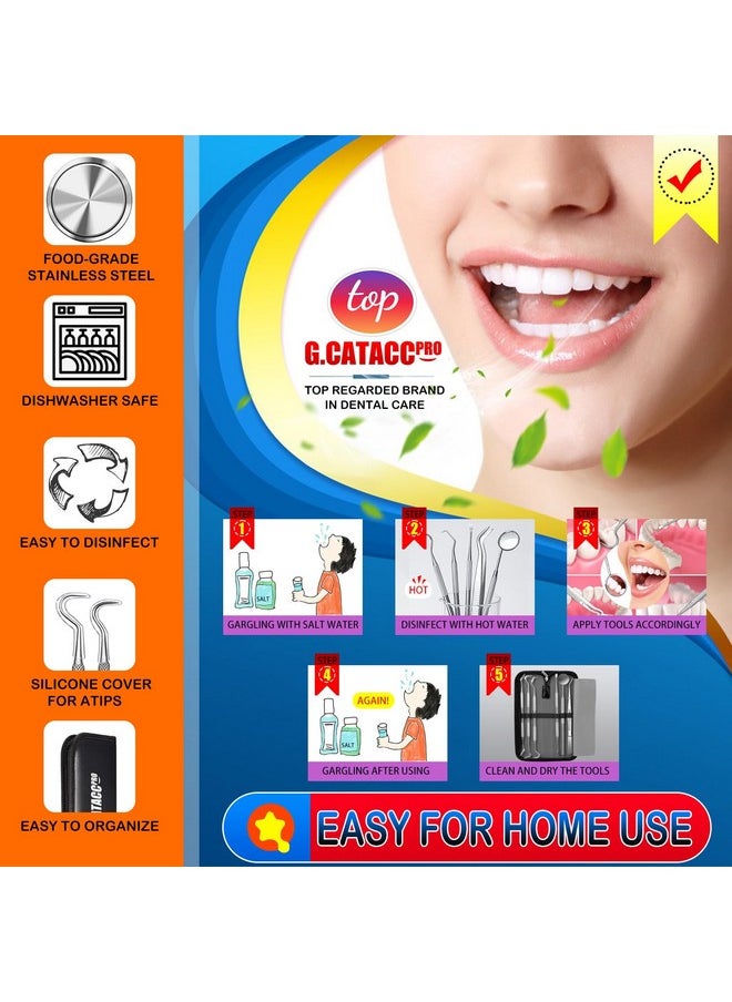 G.CATACC - Dental Tools Teeth Cleaning Tools Plaque Remover For Teeth Dental Hygiene Kit Stainless Steel Tooth Scraper Plaque Tartar Cleaner Dental Pick Scaler Oral Care Tools Setwith Case - Image 1