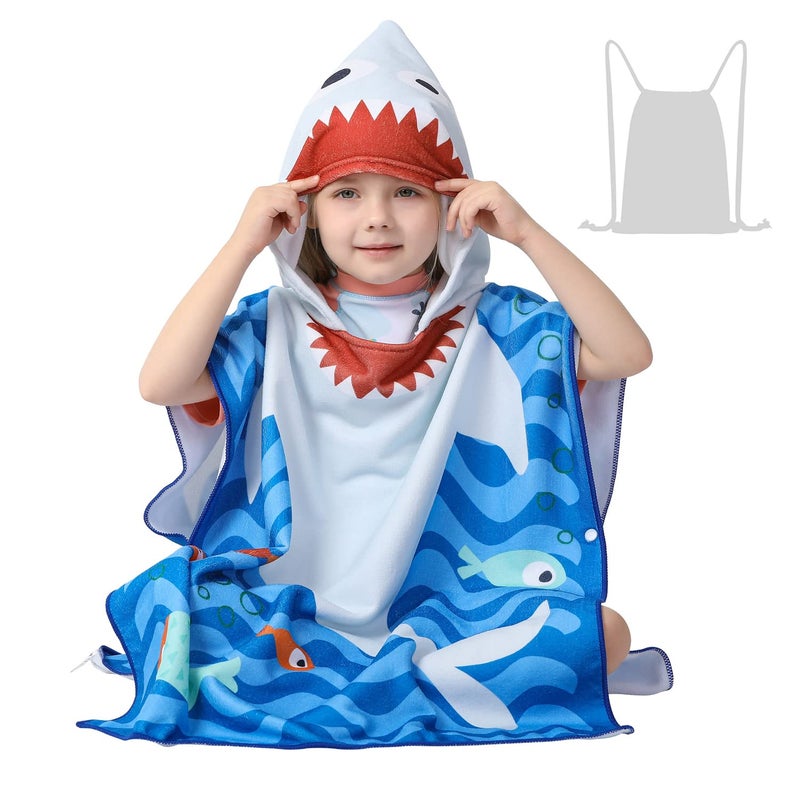 Athaelay Toddler Bath Beach Towel Poncho with Hood Kid Bath Pool Swim Bathrobe Coverups Swimwear Grey Shark