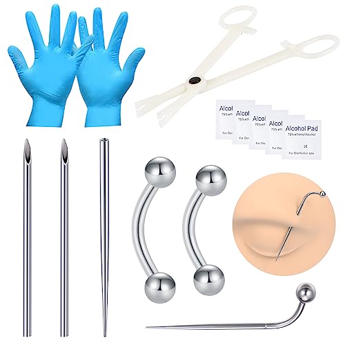 DJCIW Eyebrow Piercing Kit,16G Eyebrow Ring with Stainless Steel 14G Piercing Needles and Taper Disposable Piercing Clamps Self at Home Eyebrow Piercing Jewelry Tool Kit - Image 1