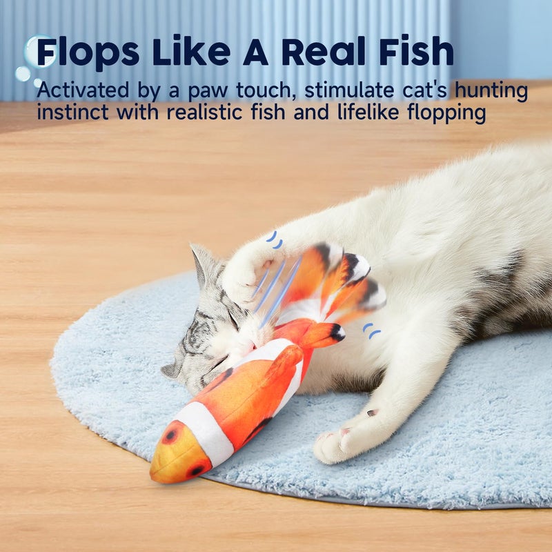 Potaroma Cat Toys Flopping Fish with SilverVine and Catnip, Moving Kitten Kicker, Floppy Wiggle Clownfish for Small Dogs, Motion Kitty Interactive Exercise, 10.5 Inches - Image 2