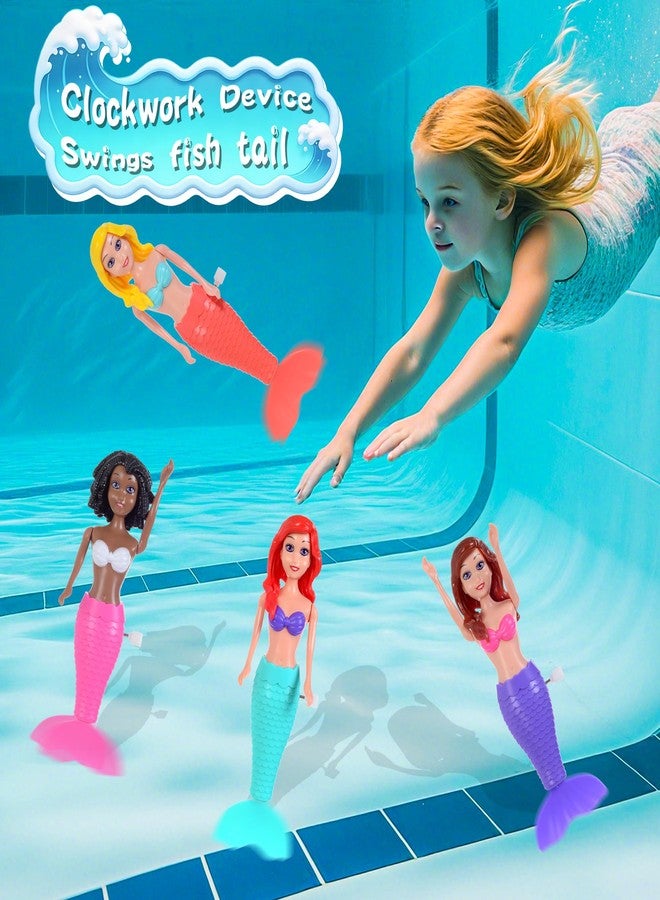 dollbie 4-Pack Wind-Up Mermaid Bath Toys for Kids -Toddler Bath Toys for Kids Moving Tail Priness Doll Diverse Hair Colors & Styles Mermaids, Swimming Pool Party Favors - Image 4
