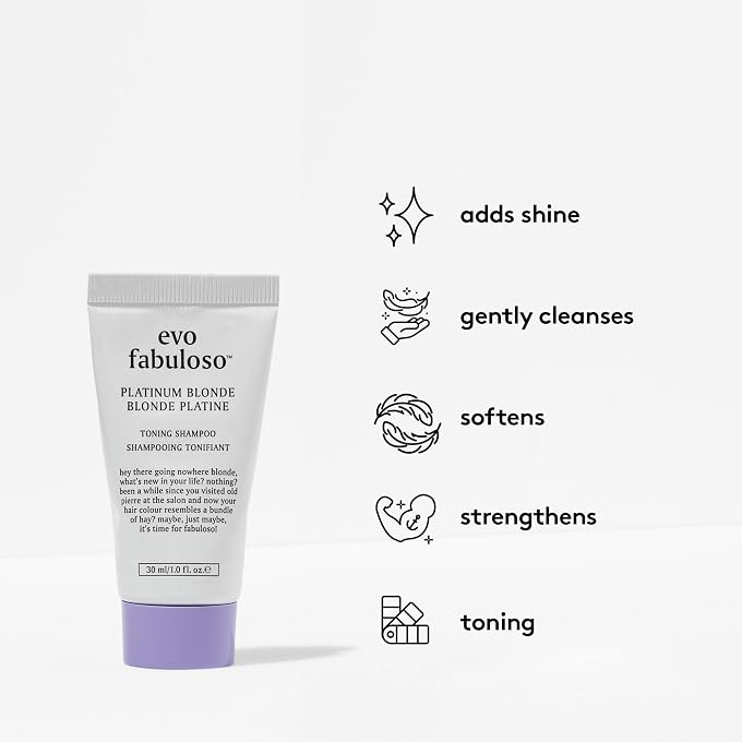 EVO Fabuloso Platinum Blonde Toning Shampoo Refreshes and revives colored hair Purple Shampoo to Extended Life of Color Treated Blonde Hair Travel Size, 30ml / 1.01fl.oz - Image 2