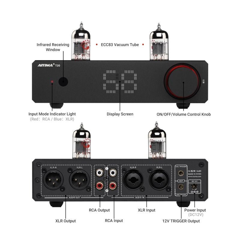 Aiyima T20 Fully Balanced Hi-End Tube Preamplifier, 12V EU - Image 2