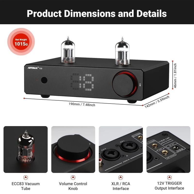 Aiyima T20 Fully Balanced Hi-End Tube Preamplifier, 12V EU - Image 3