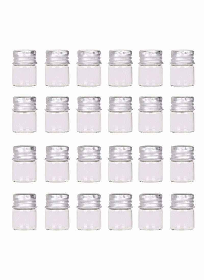 KASTWAVE 24 Sets Small Glass Bottles with Aluminum Cap Screw Top Lids, Mini Tiny Jars, Clear Message Sample Bottle Storing Beads Wedding Favors Decorations DIY Crafts, Small Wishing Bottle Vials Jars (5 Ml)  - Image 1