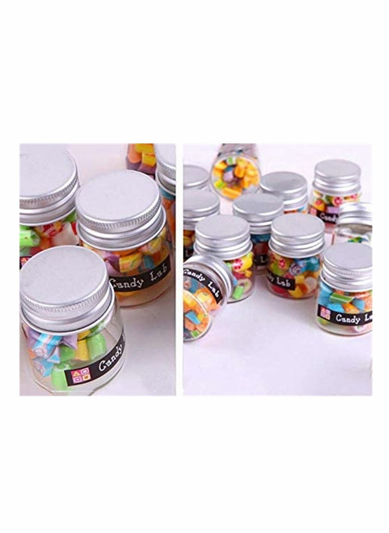 KASTWAVE 24 Sets Small Glass Bottles with Aluminum Cap Screw Top Lids, Mini Tiny Jars, Clear Message Sample Bottle Storing Beads Wedding Favors Decorations DIY Crafts, Small Wishing Bottle Vials Jars (5 Ml)  - Image 4