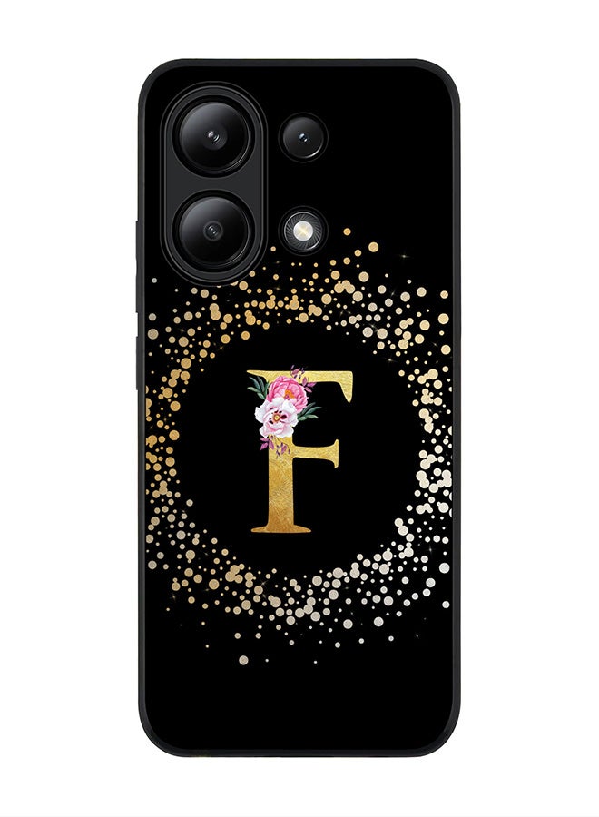 Stylizedd Rugged Black edge case for Xiaomi Redmi Note 13 4G, Slim fit Cover Custom Monogram Initial Letter Floral Pattern Alphabet - F ( Black ) - Image 1