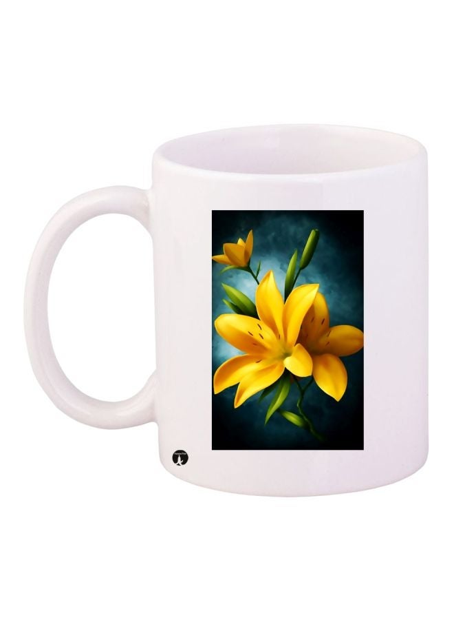 RYN Floral Printed Coffee Mug White/Green/Yellow 11ounce