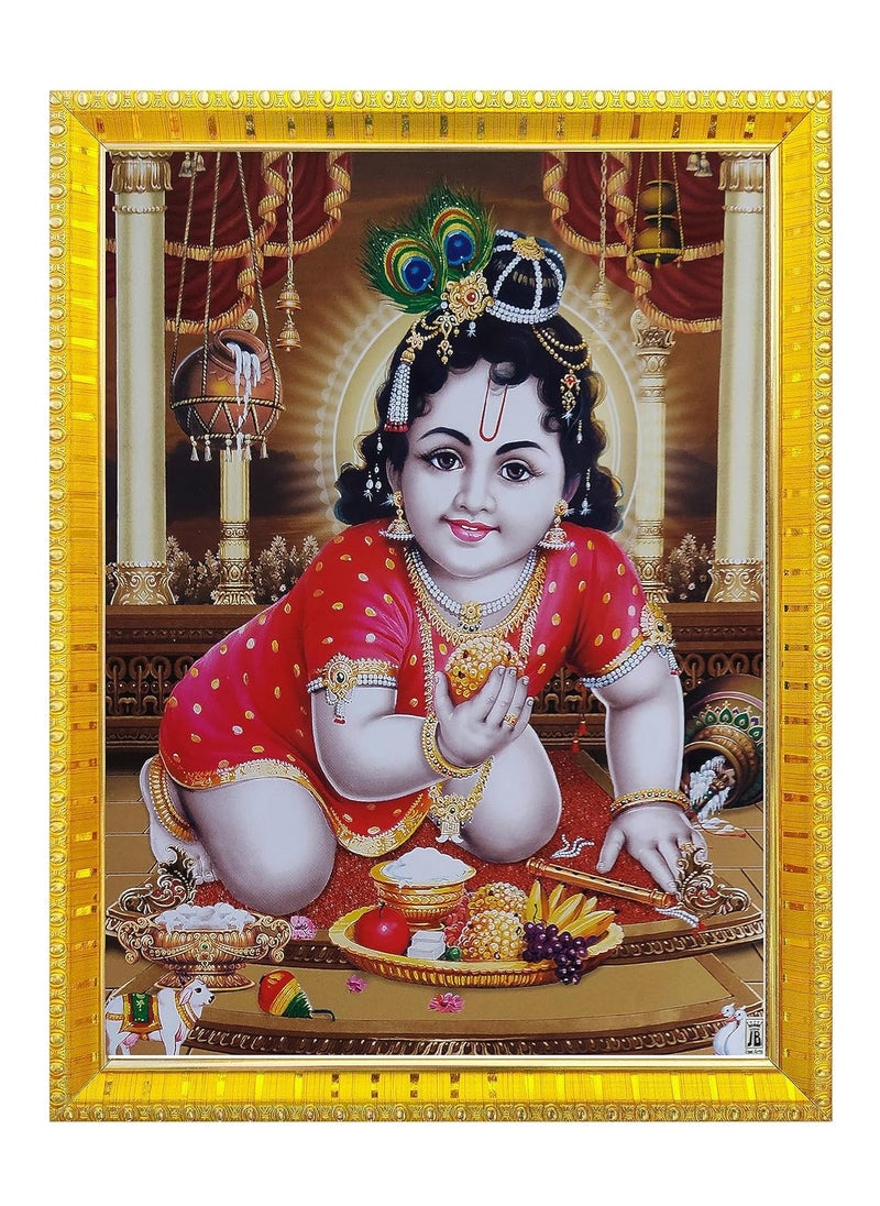 Koshtak Koshtak bal roop krishnabal gopalbaby Child kanha jimakhan chor photo frame with Laminated Poster for puja room temple Worshipwall hanginggifthome decor 30 x 23 cm  - Image 1