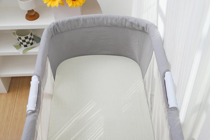 Onacosht Muslin Bassinet Sheets 33" x 19" Compatible with Mika Micky, KoolaBaby (3 in 1), BabyBond, HARPPA and RICUTON Bedside Bassinet, 2 Pack for Baby Boy and Girl, Fog and Beige - Image 5