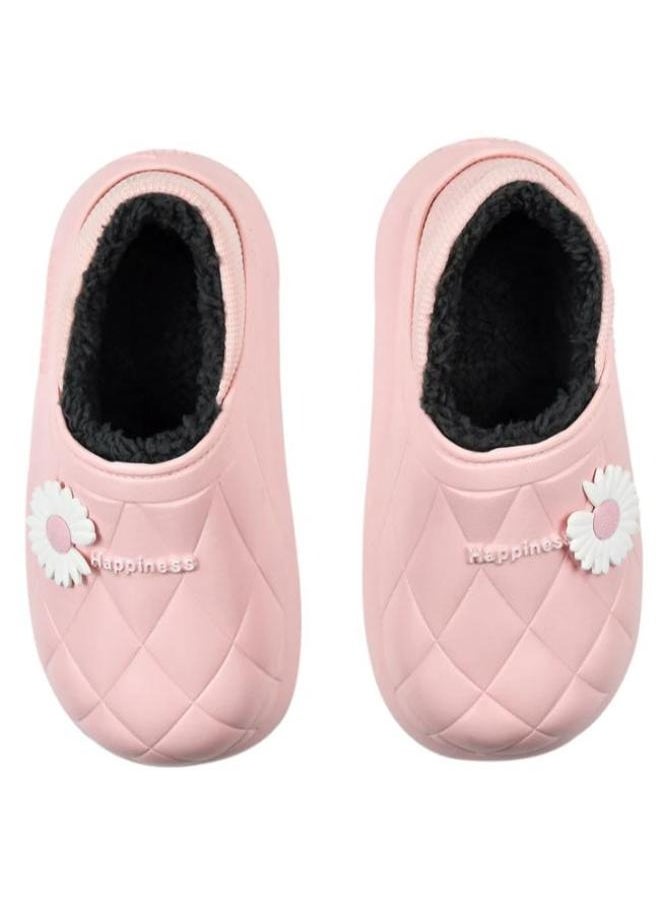 Generic Colorful and fur winter slippers for children and adultsfor girls and women, a special design for children, a toe pattern,a cushioned sole for children’s clogs, random decoration ,Pink  - Image 2