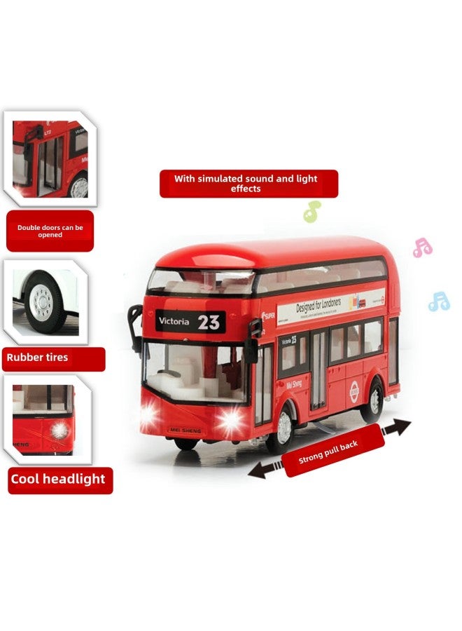 1:50 Alloy Car Model Large Retro Double-decker Bus Huili Sound And Light Special Effects Boy Cartoon Toy Car-Color:Blue Vintage Bus  - Image 4