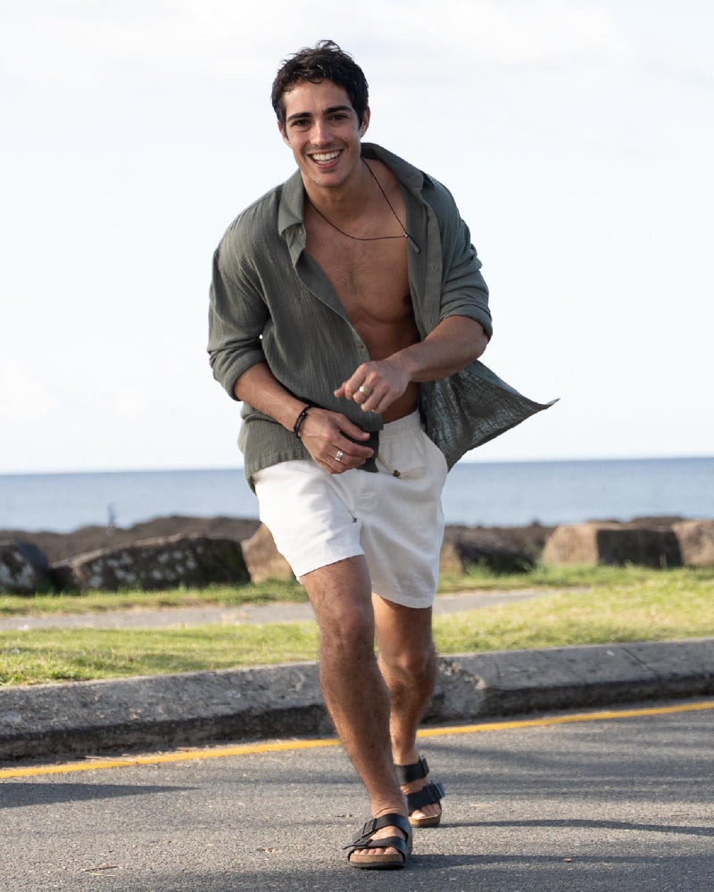 maamgic Mens Casual Linen Shorts 5 Inch Elastic Waist Drawstring Summer 2 in 1 Beach Shorts with Pockets - Image 2