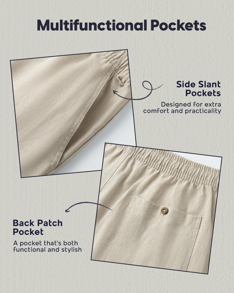 maamgic Mens Casual Linen Shorts 5 Inch Elastic Waist Drawstring Summer 2 in 1 Beach Shorts with Pockets - Image 5