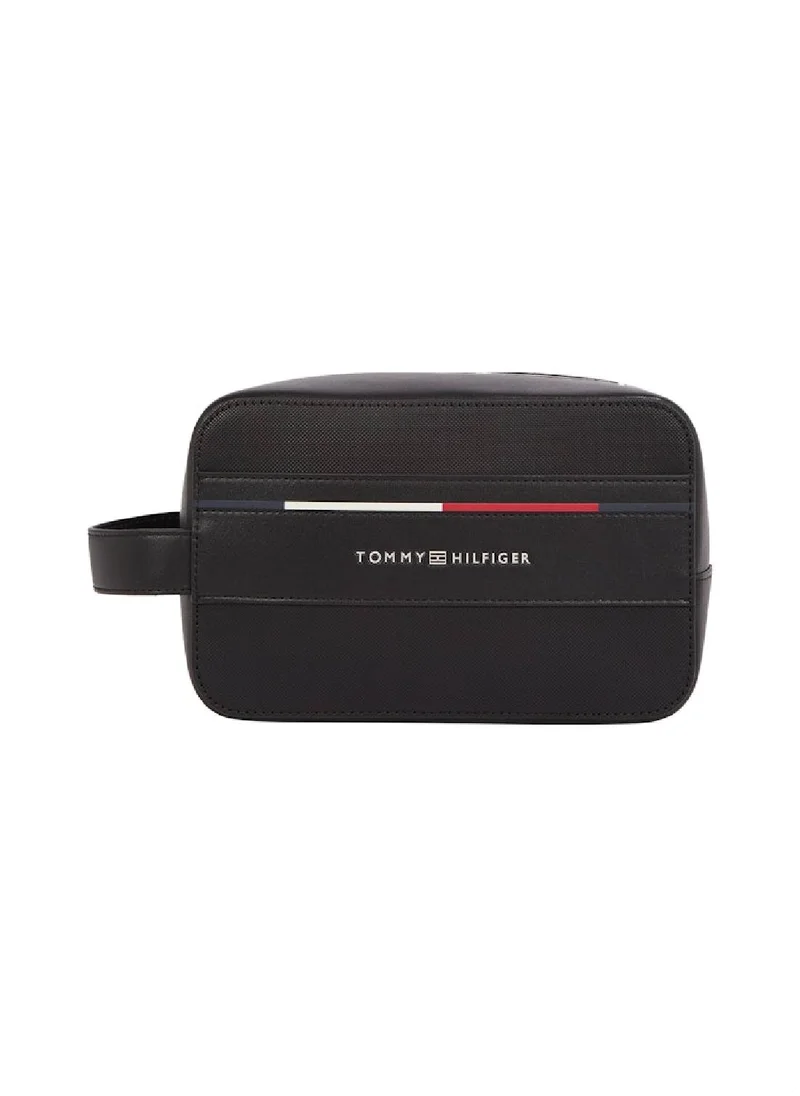 TOMMY HILFIGER Men's Metal Logo Washbag - Faux Leather, Black