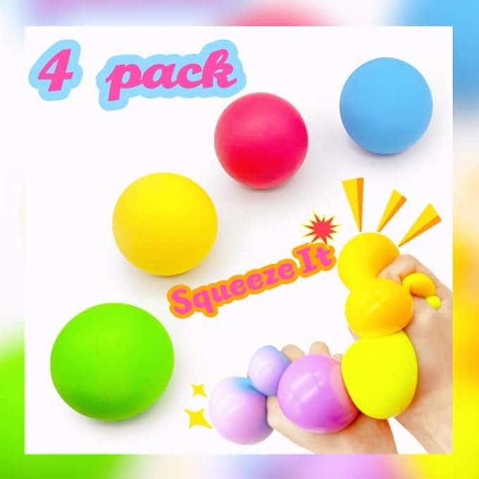 ZTATU Squishy Stress Balls for Kids (4 Pack) Sensory Squeeze Ball Fidget Toys, Color Changing Dough Balls, Stress Relief Squish Balls, Colorful Stretch Ball Sensory Toys for Autism, Autistic Children - Image 2