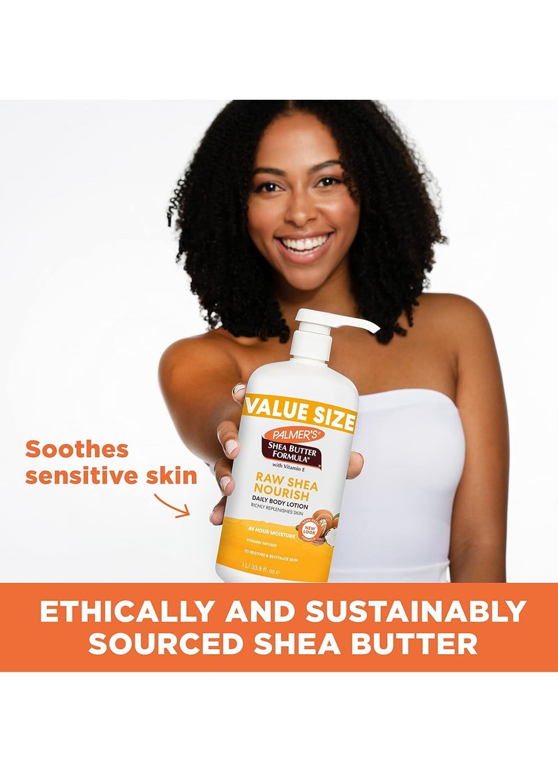 PALMER'S - Palmer's Shea Formula Raw Shea Body Lotion for Dry Skin, Hand & Body Moisturizer, Value Size Pump Bottle, 33.8 Ounces (Pack of 1) - Image 1