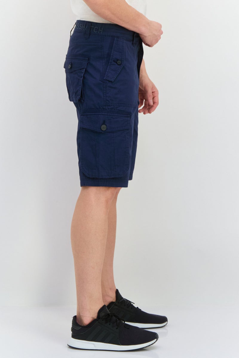 CROSSHATCH Men Brand Logo Cargo Shorts, Navy Blue - Image 3